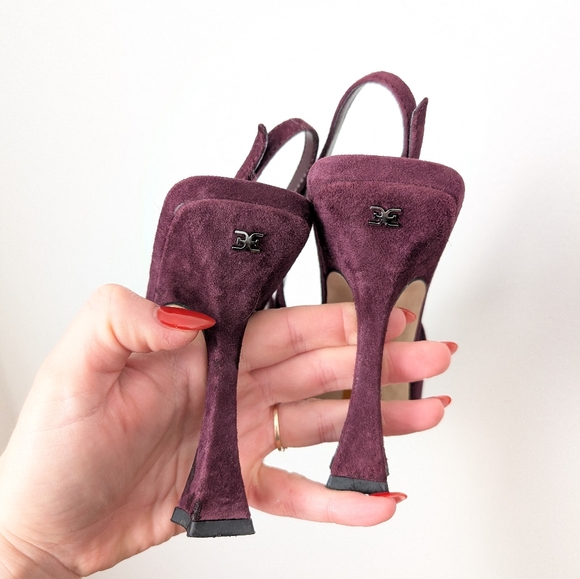 Sam Edelman Burgundy Wine Red Suede Odette Cap Toe Slingback Heels Pumps - Picture 3 of 10